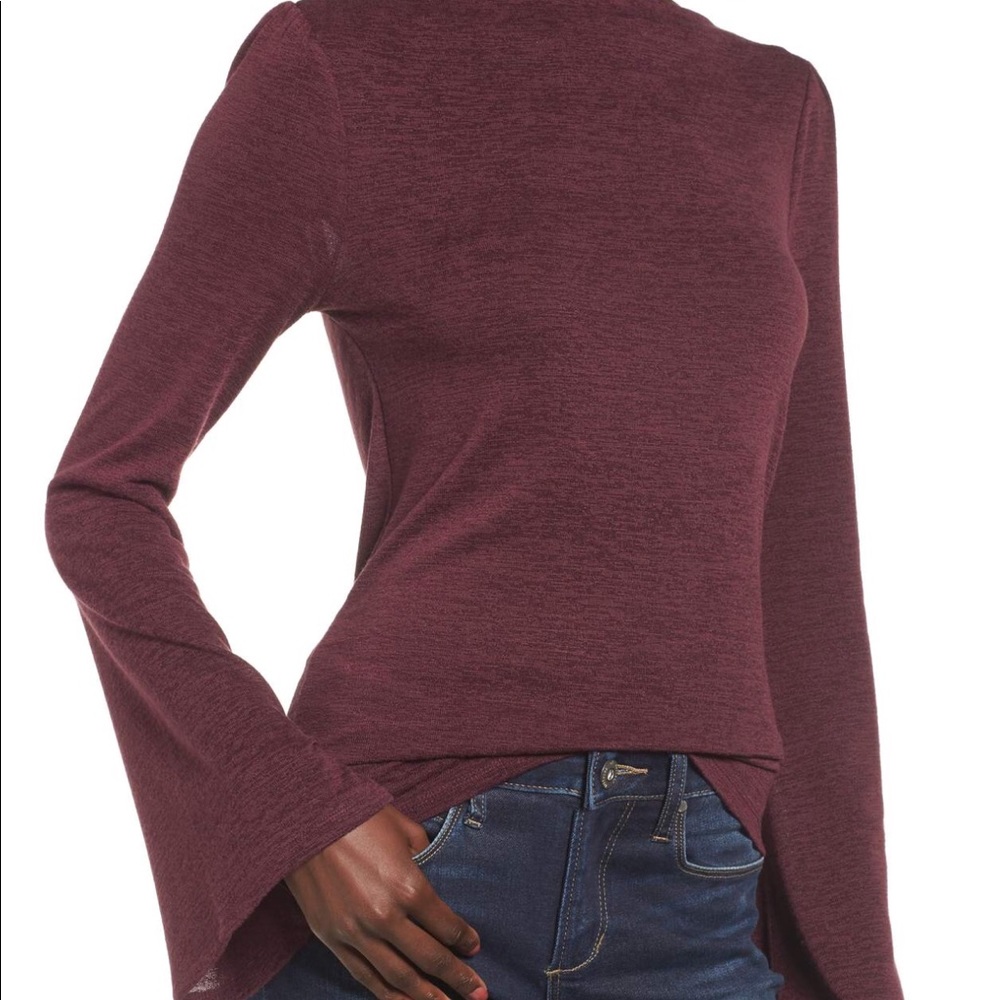 Leith Slim Bell Sleeve Tee in burgundy color